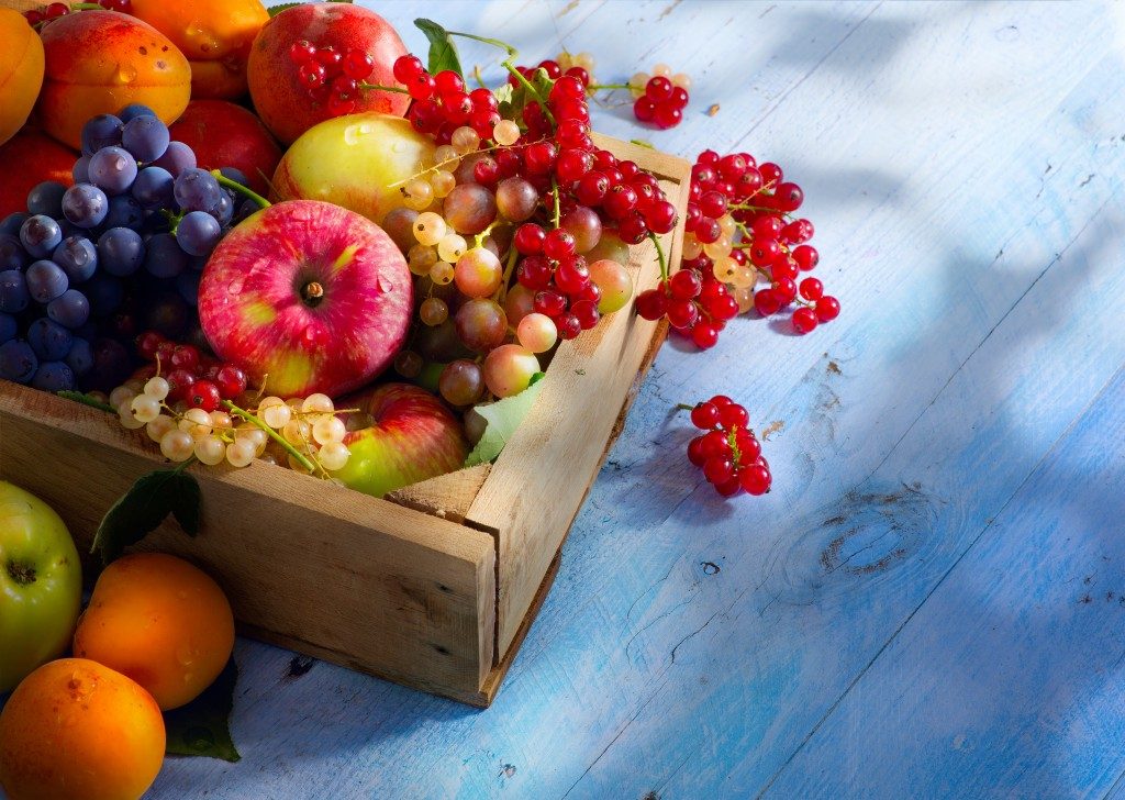 Fruits on a wooden container